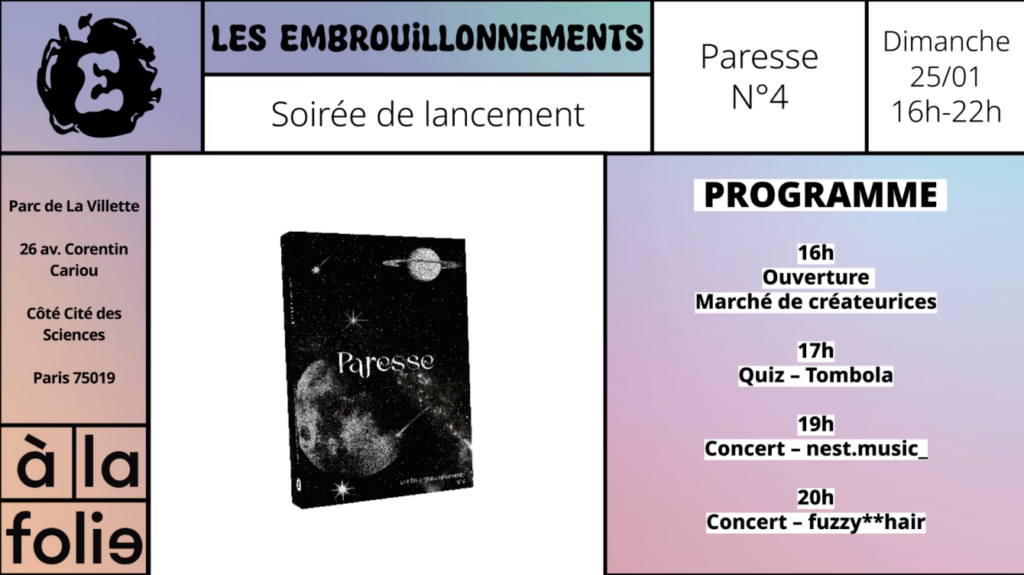 Les Embrouillonnements - soirée de lancement - Paresse n°4